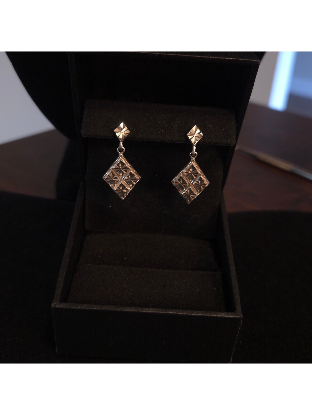 Vintage Sterling Silver Diamond Shape Dangle Earrings